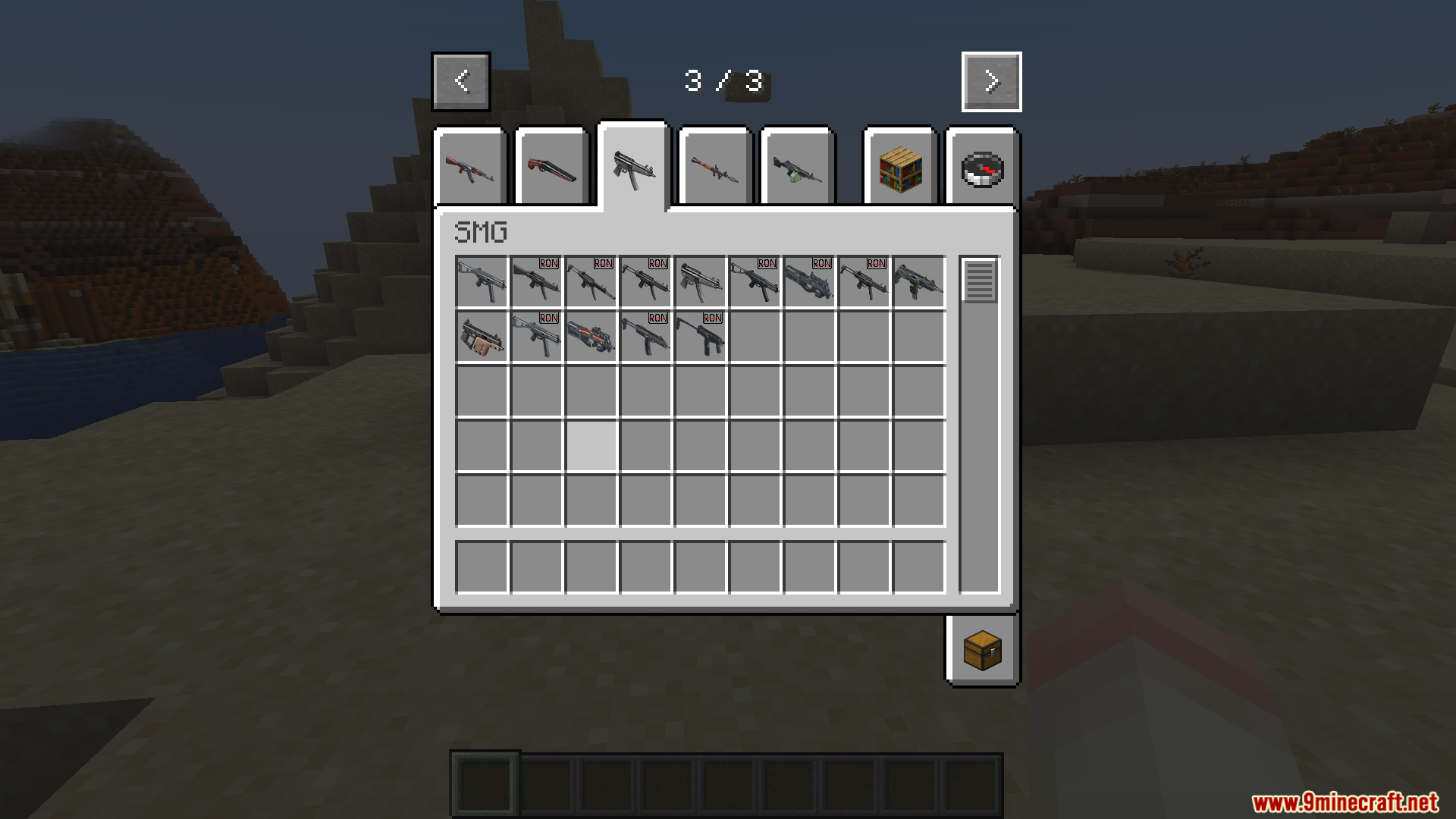 Player holding an AKM rifle in desert using TaCZ Weapons mod