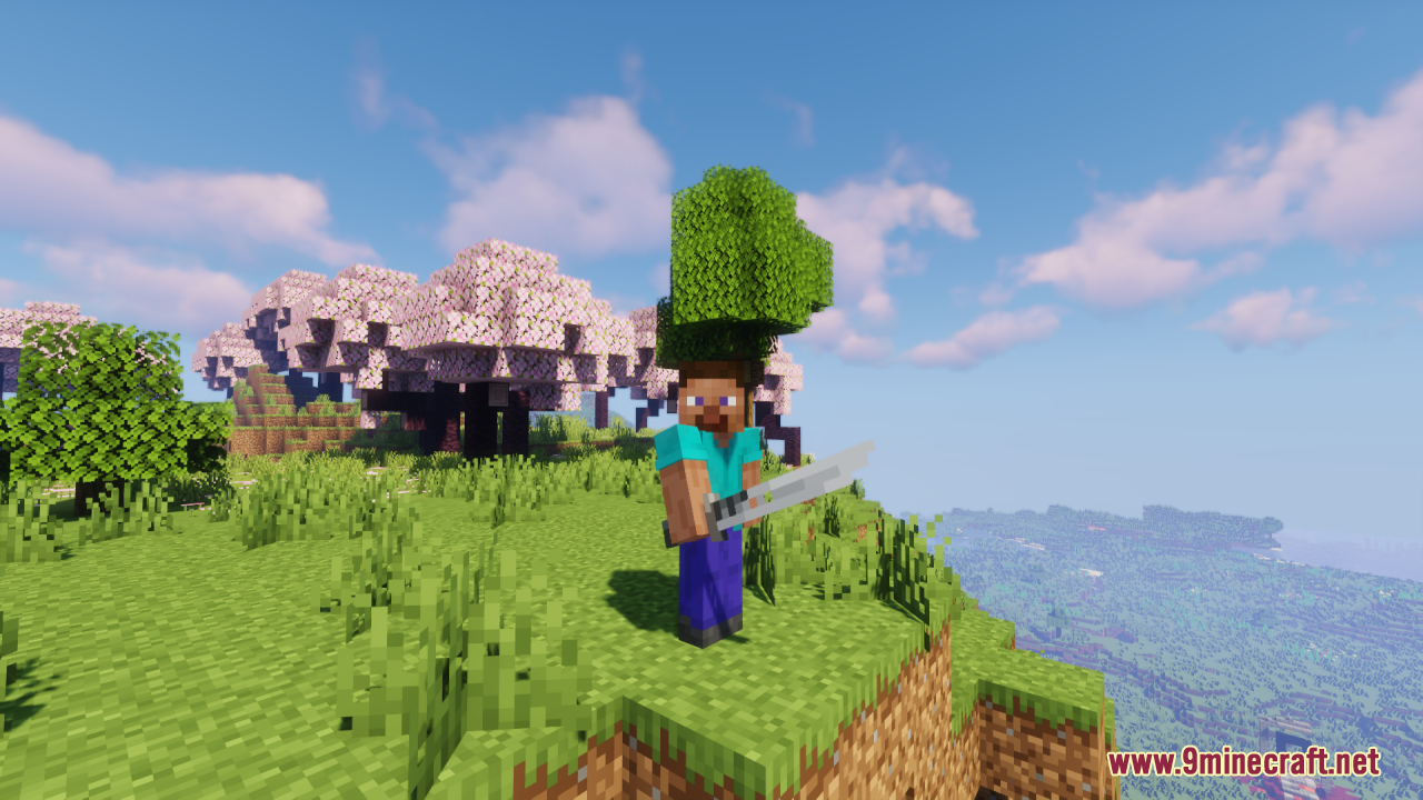 A close-up of Steve holding a detailed 3D sword