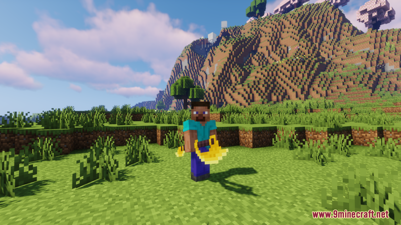 Player character showing off a 3D golden axe