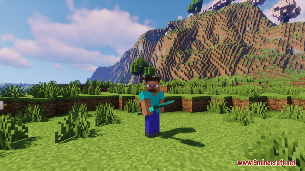 Player holding a detailed 3D modeled diamond sword