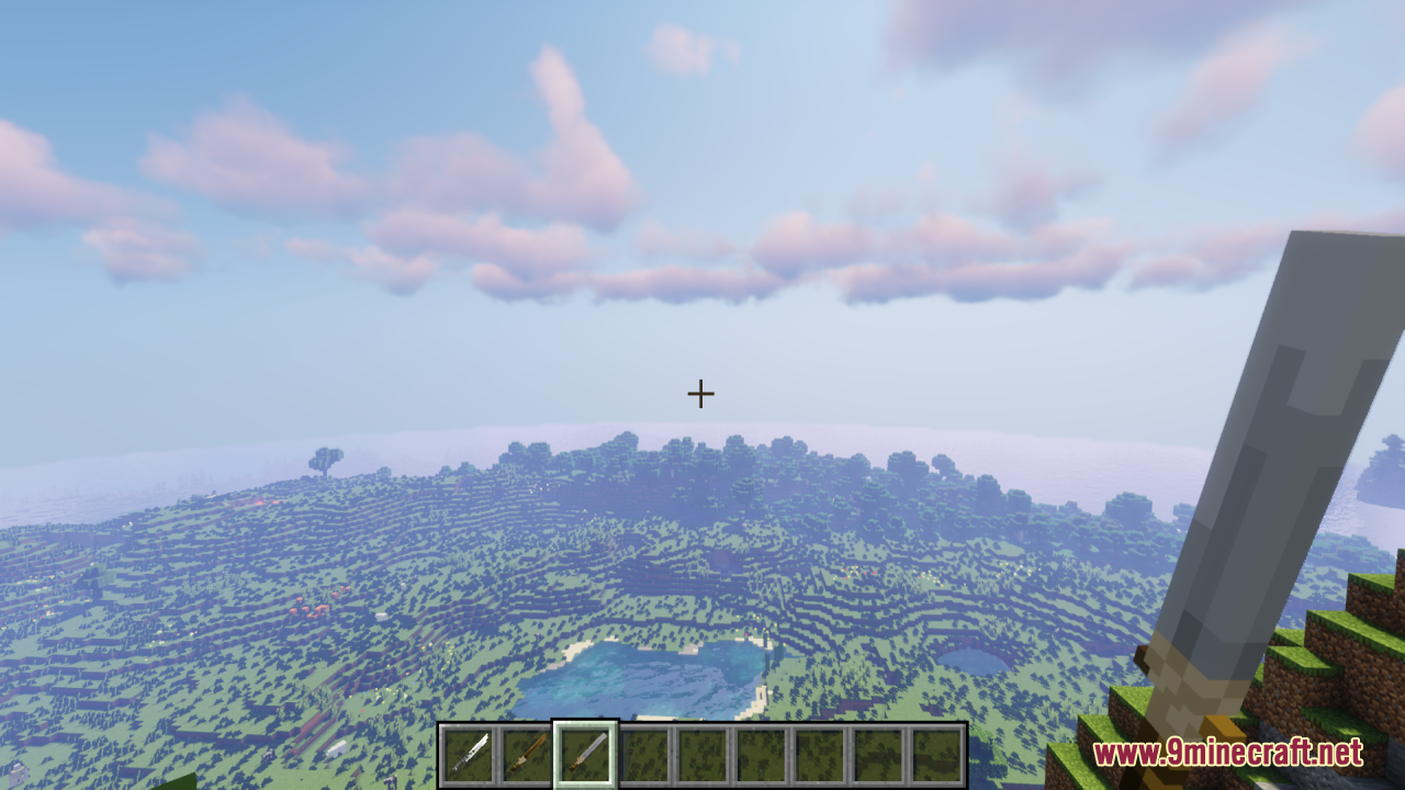 A detailed 3D iron sword in first person view