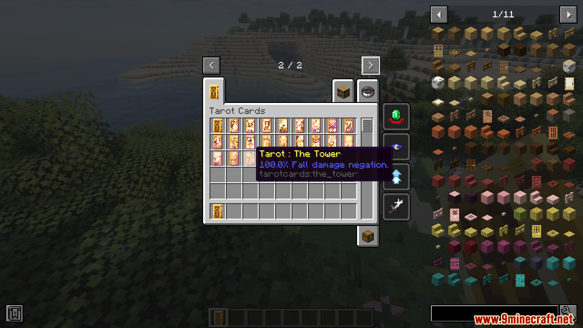 Viewing The Tower card effects in Tarotcards Remastered Mod inventory