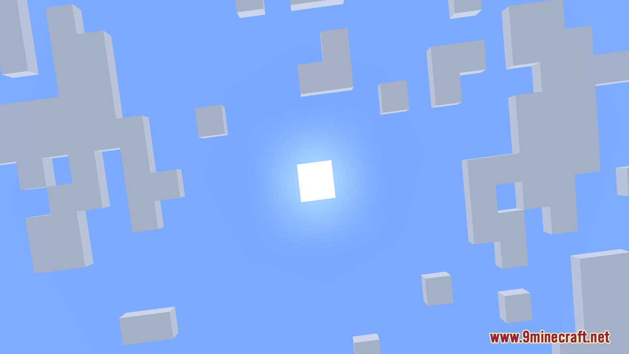 Bright sun shining through the new blocky cloud textures from below