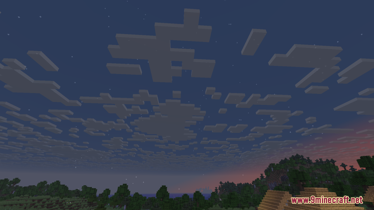 Sunset sky featuring updated cloud textures above a dark forest landscape