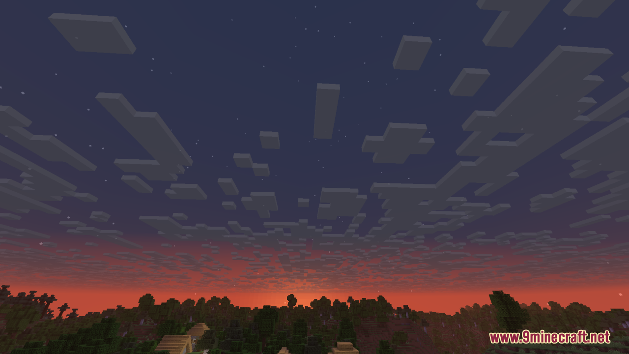 Tax Cave Sky texture pack showing a vibrant orange sunset horizon