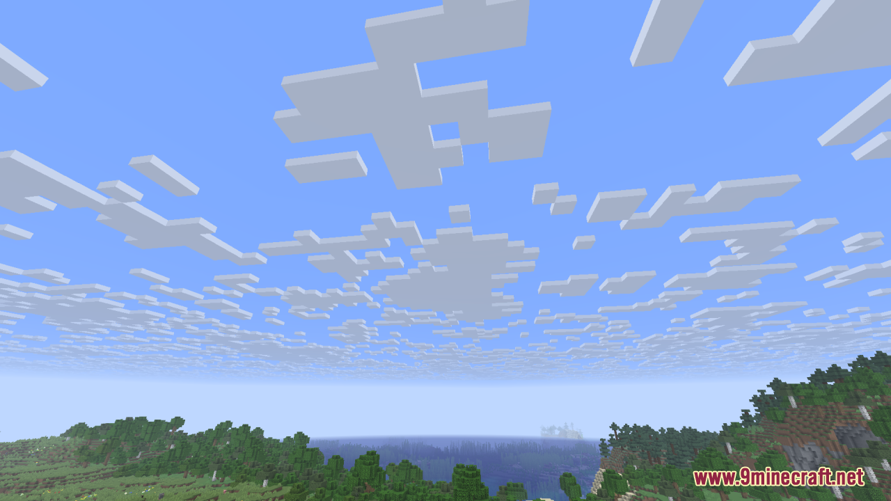 Custom clouds for Cave Horror Project over a green forest landscape