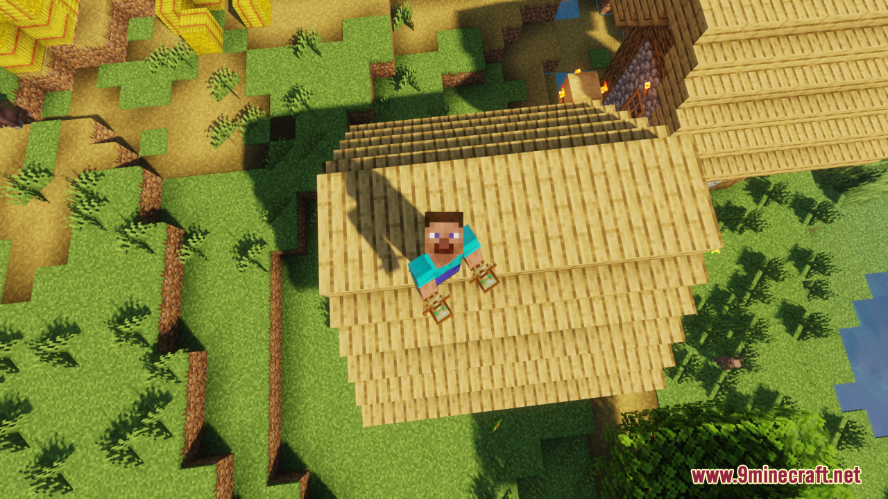 Player standing on a roof holding two Totems of Undying