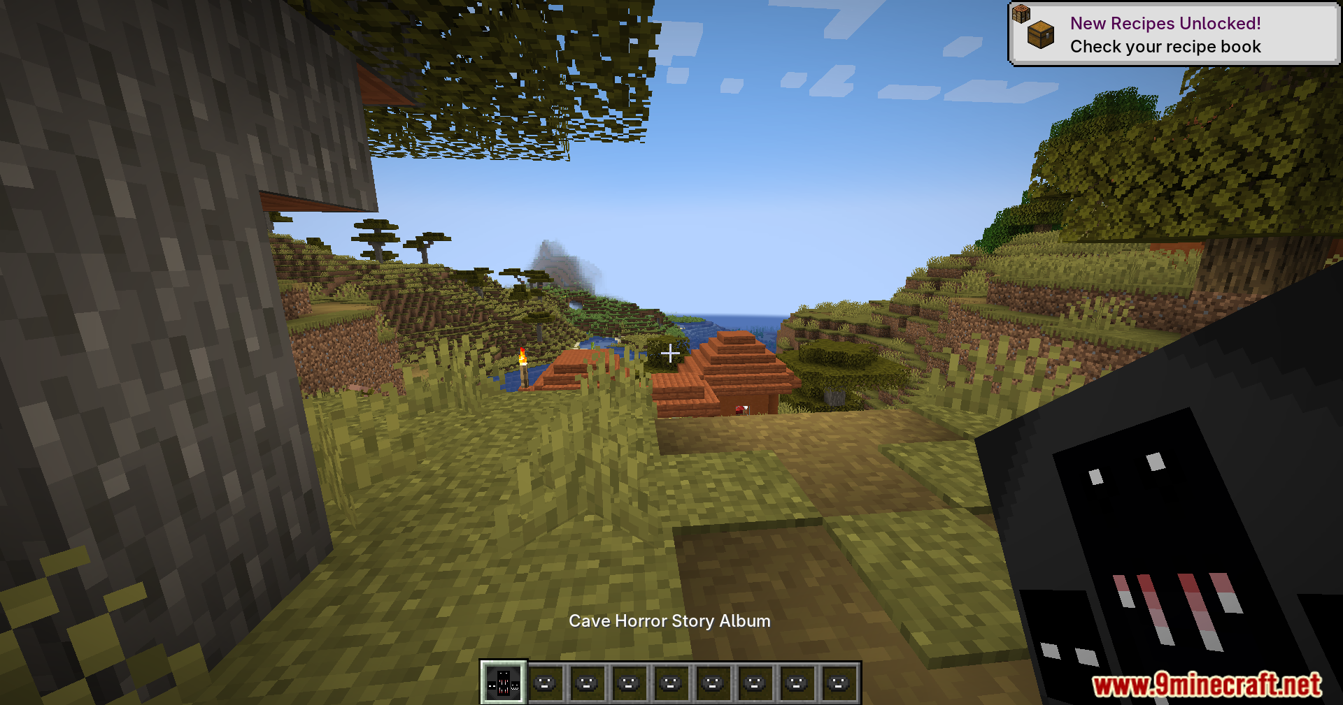 Player holding the Cave Horror Story Album from the Taxcavereader mod