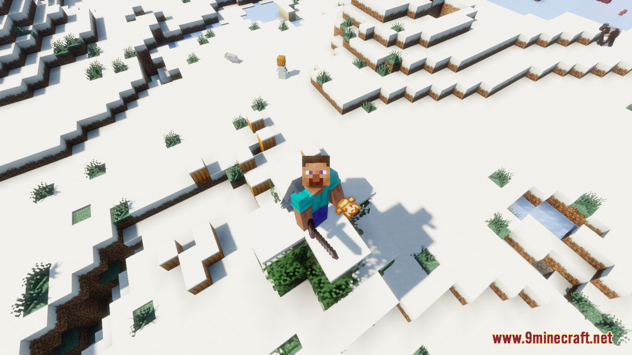Player holding the Technoblade Totem in a snowy biome