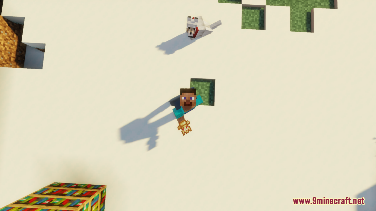 Top down view of player holding the Technoblade totem item