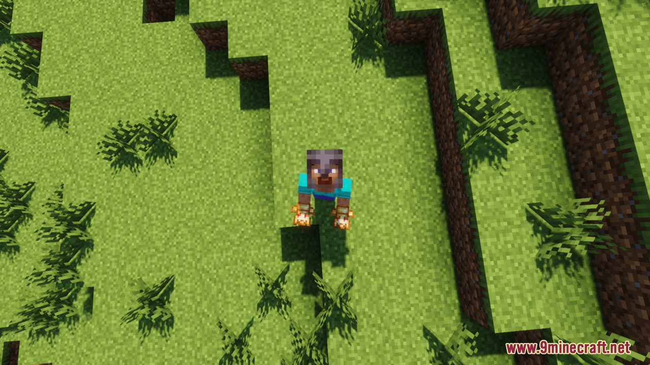Top down view of player holding two Technoblade Totems outdoors