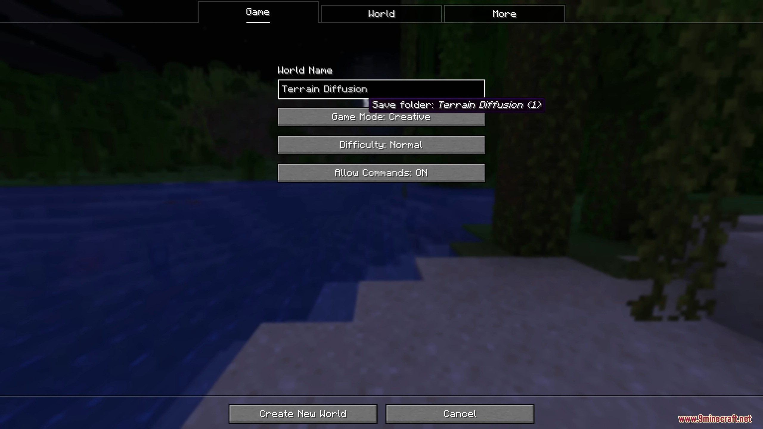 Creating a new world with Terrain Diffusion world type