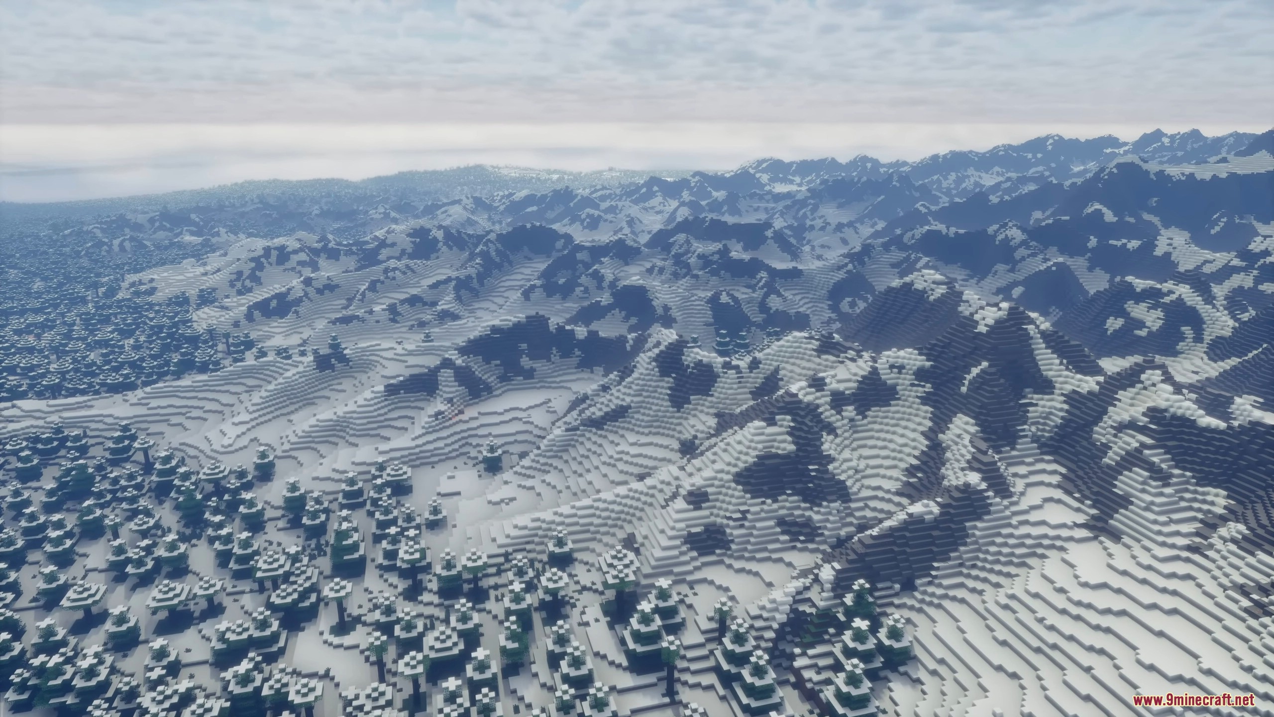Snowy mountain peaks generated by Terrain Diffusion