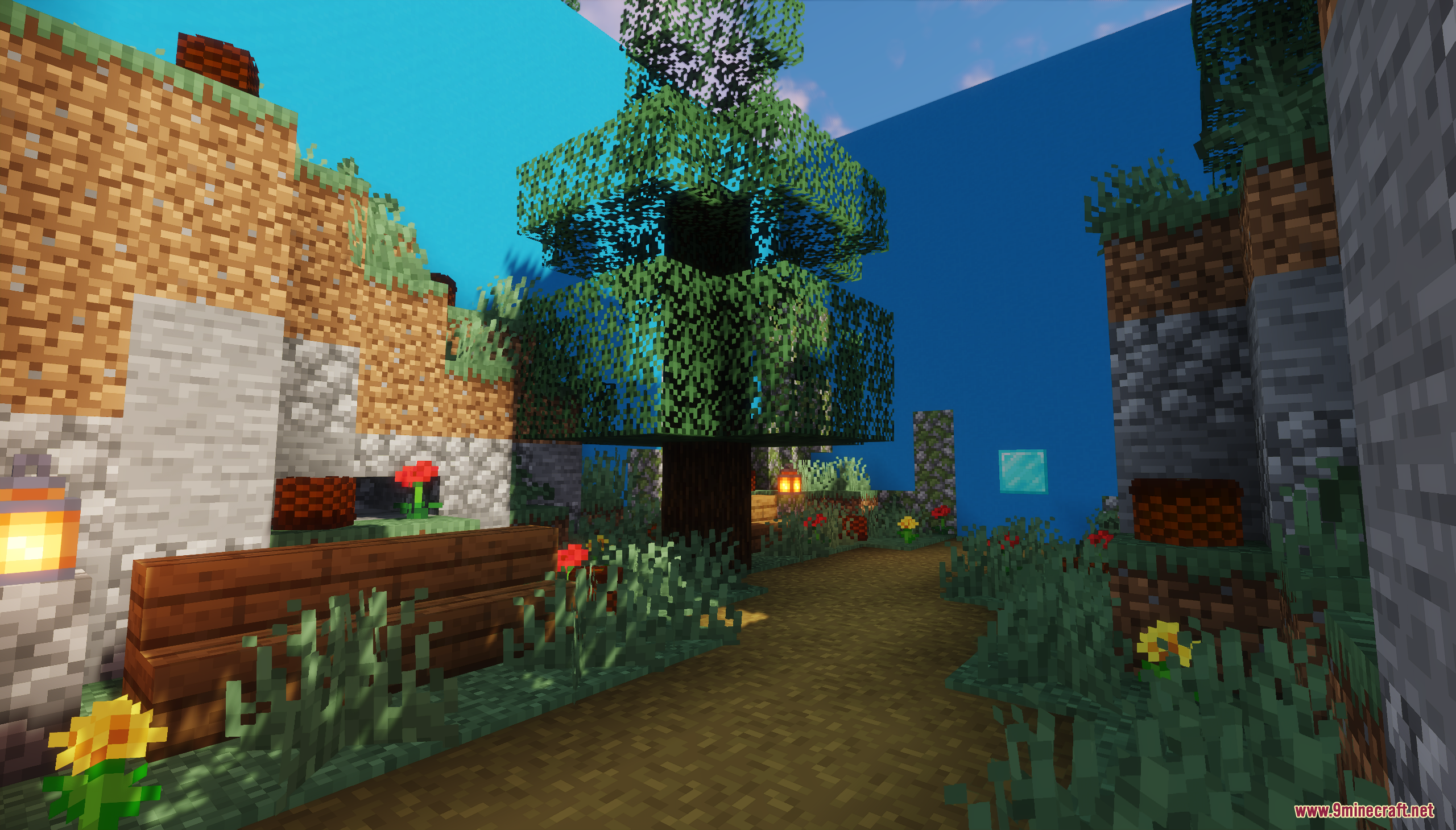 A peaceful dirt path winds through a grassy level