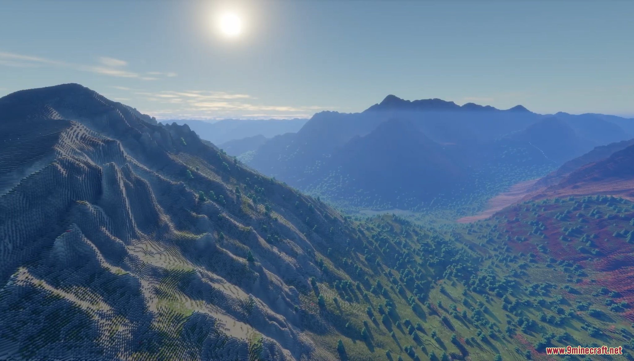 Wide view of the Maroon Bells Map mountain range and valleys