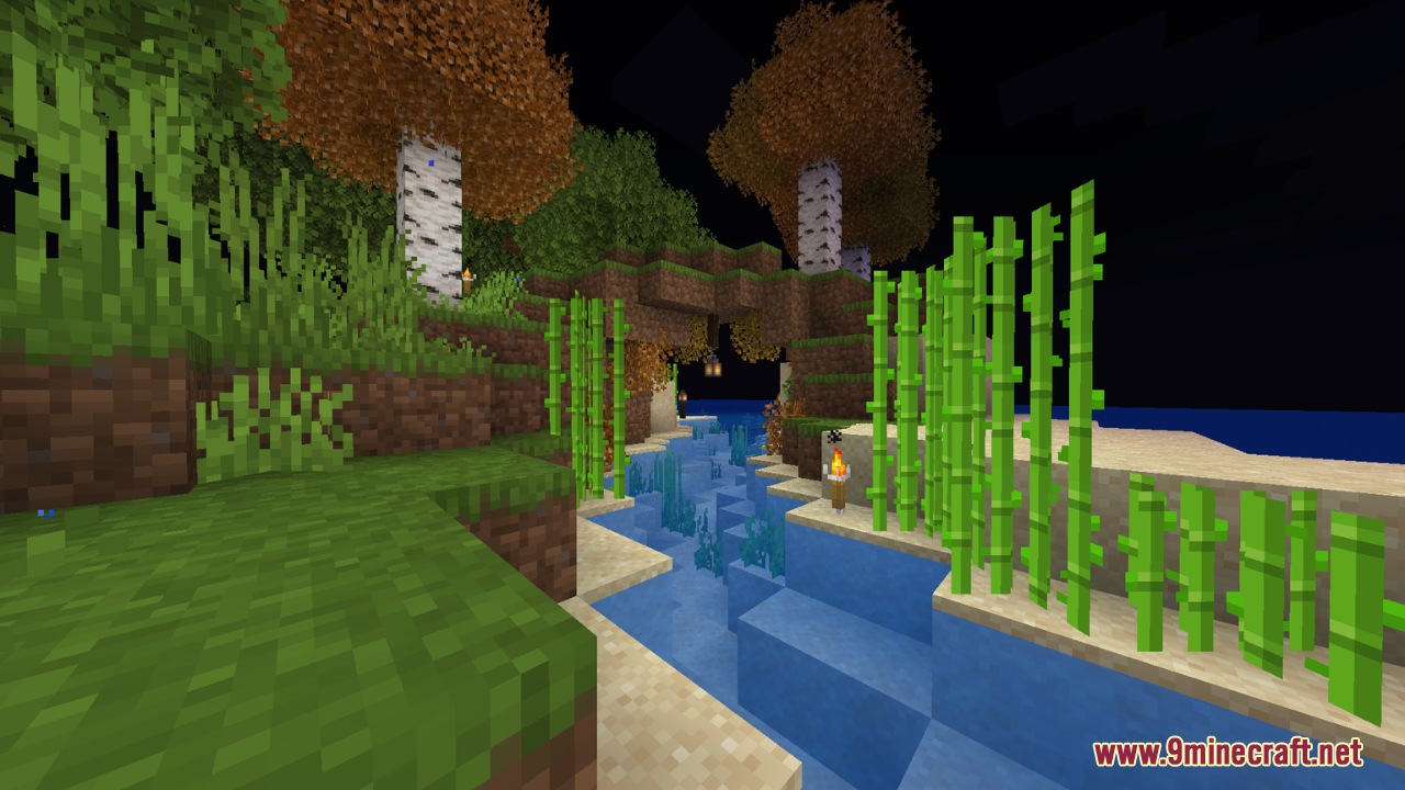 Nighttime river scene showing bright sugar cane from Vibrancy Pack