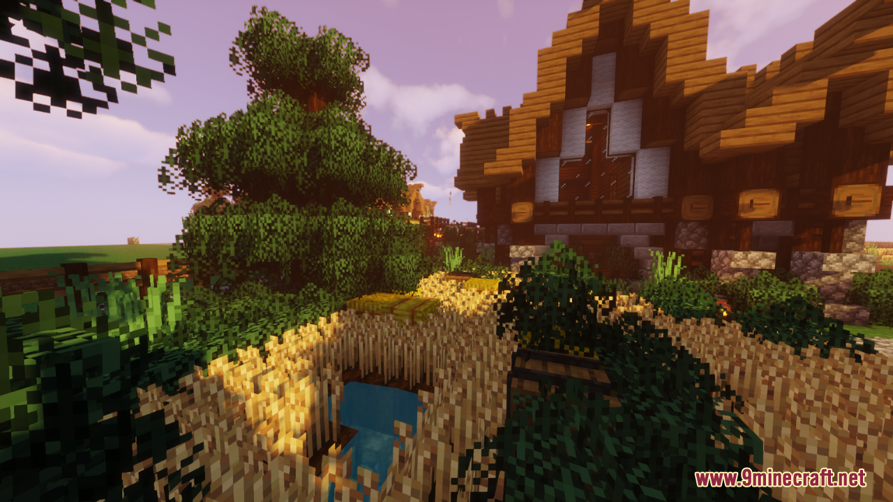 Large wooden house with wheat field using Vibrancy Pack