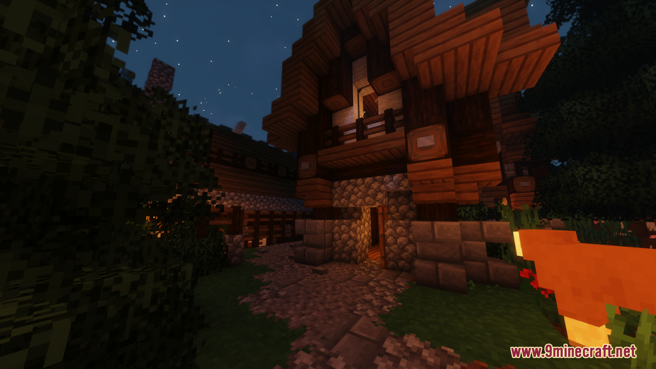 Wooden house entrance at night with chicken using Vibrancy Pack