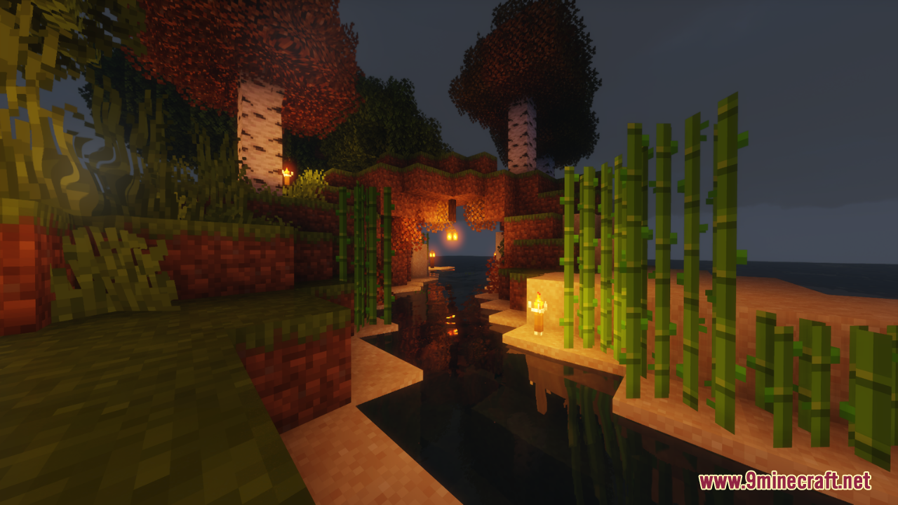 Lit coastal archway with bamboo at night in the Vibrancy Pack