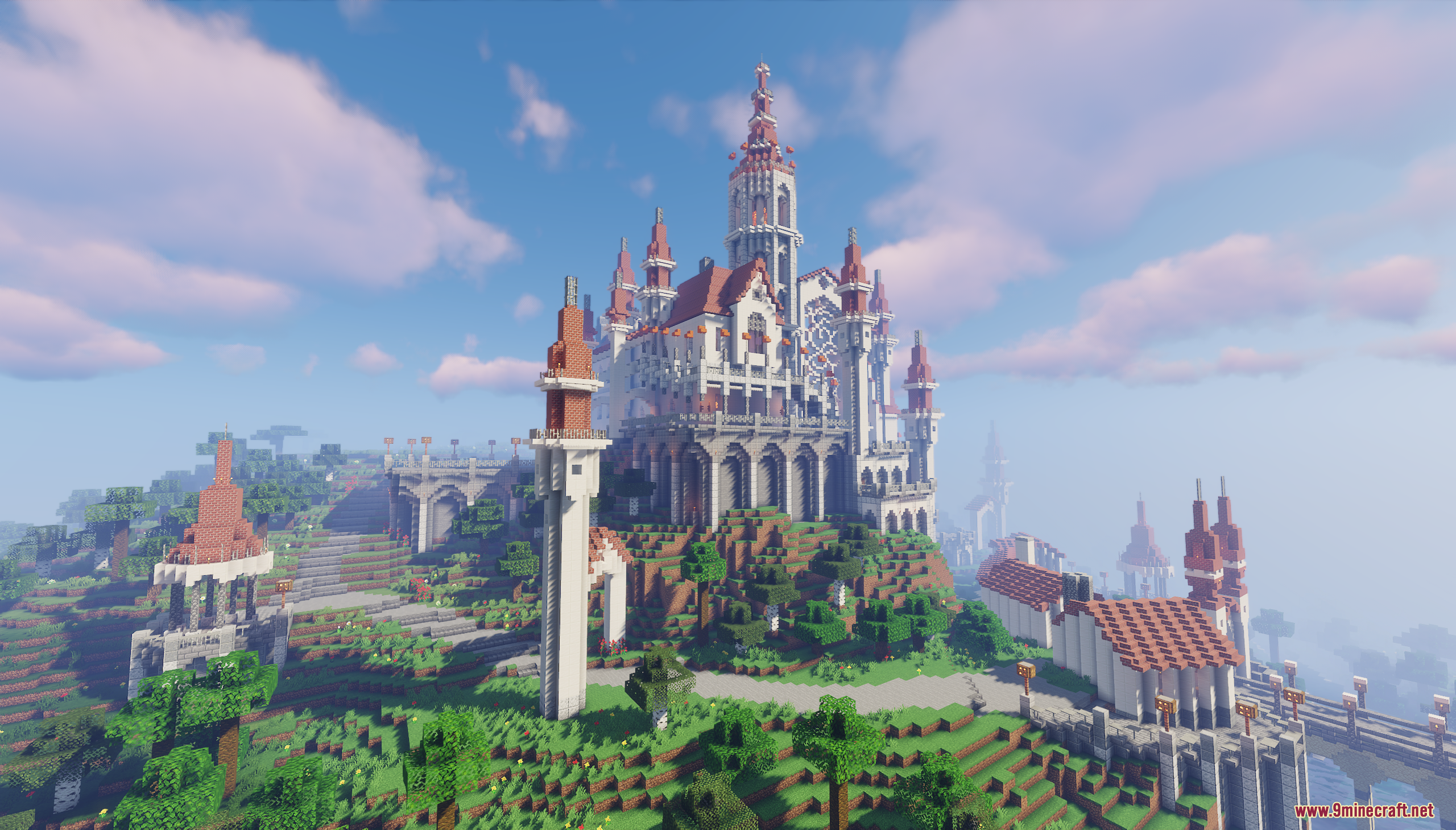 A side view of the grand palace with a tall watchtower