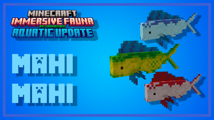 Immersive Fauna Aquatic Update Addon Screenshot 18 Three colorful pixelated Mahi Mahi fish from Immersive Fauna mod