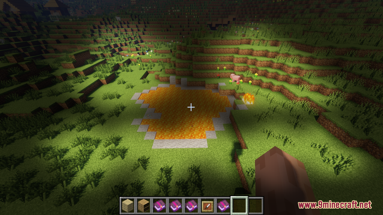 Player looking at lava pool with clear pumpkin view