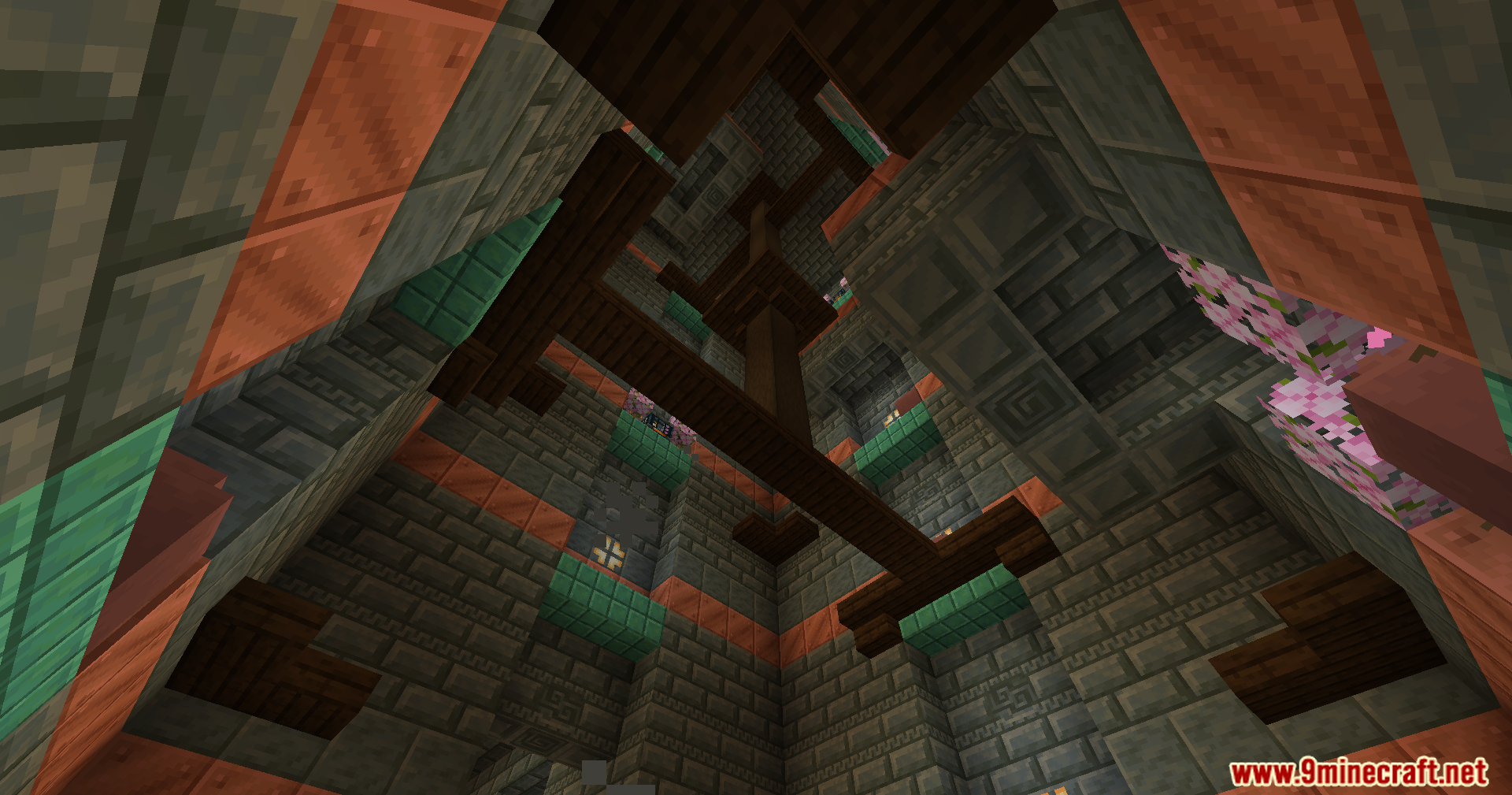 Trials Chambers Reuploaded Mod Screenshot 10 Looking up wooden scaffolding inside Trials Chambers Reuploaded Mod structure
