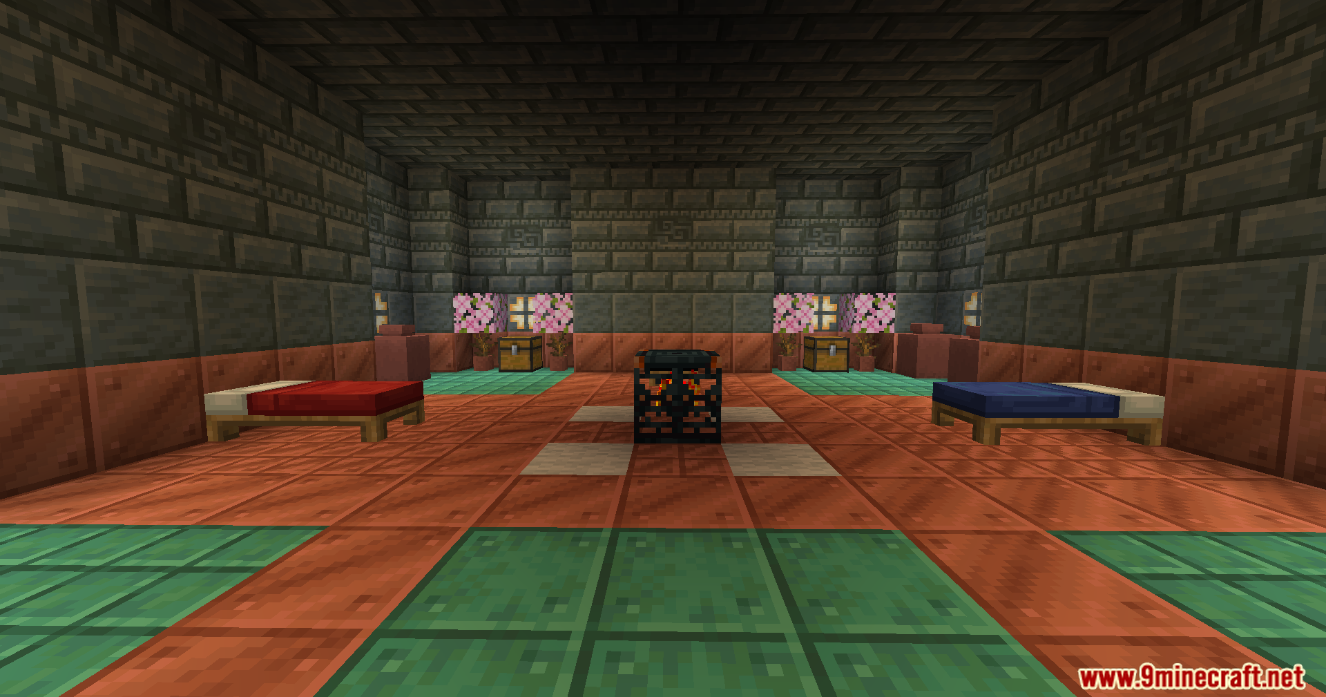 Trials Chambers Reuploaded Mod Screenshot 14 Custom bedroom featuring a trial spawner from Trials Chambers Reuploaded Mod