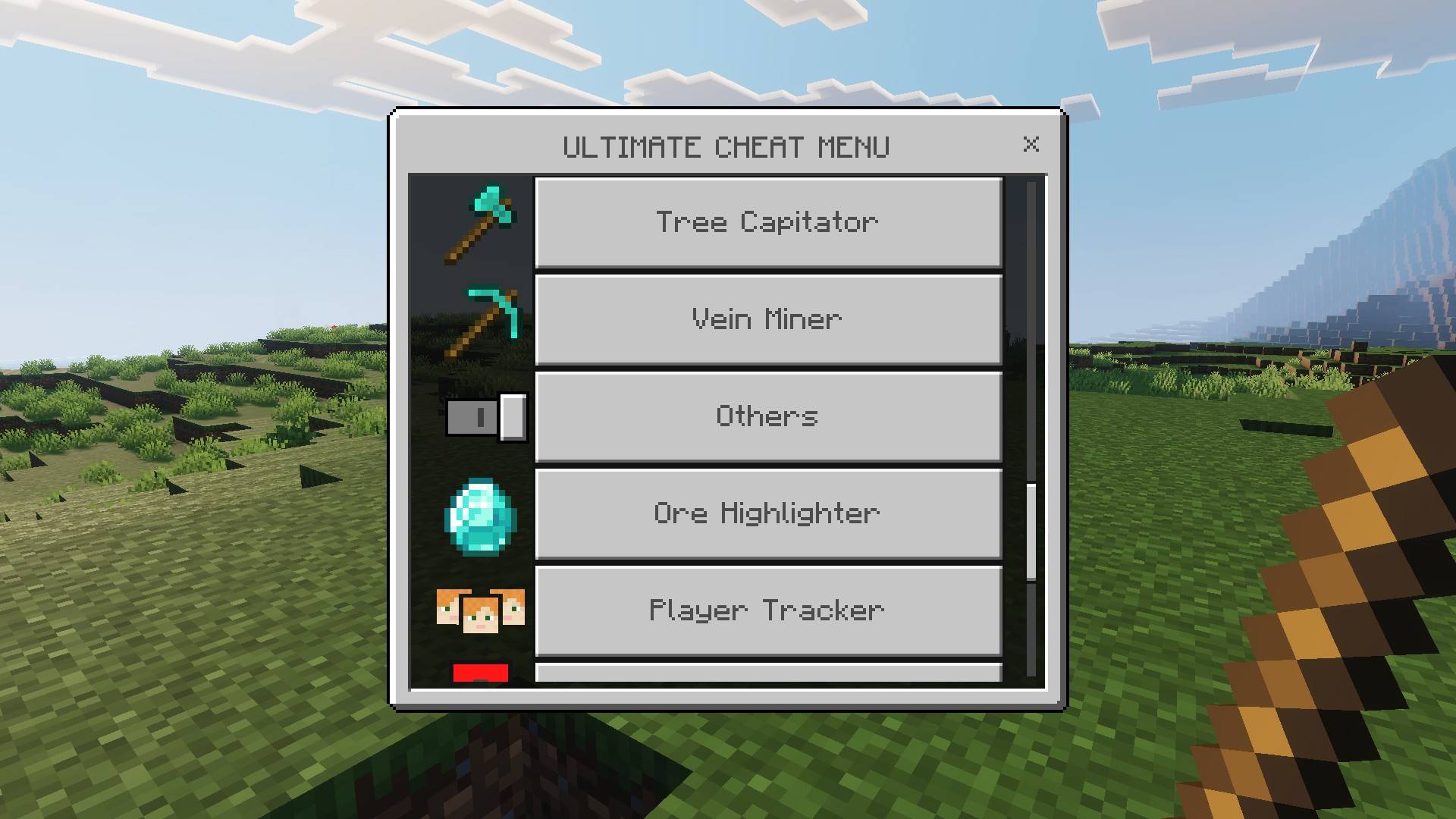 Ultimate Cheat Menu showing tree capitator and vein miner mod options