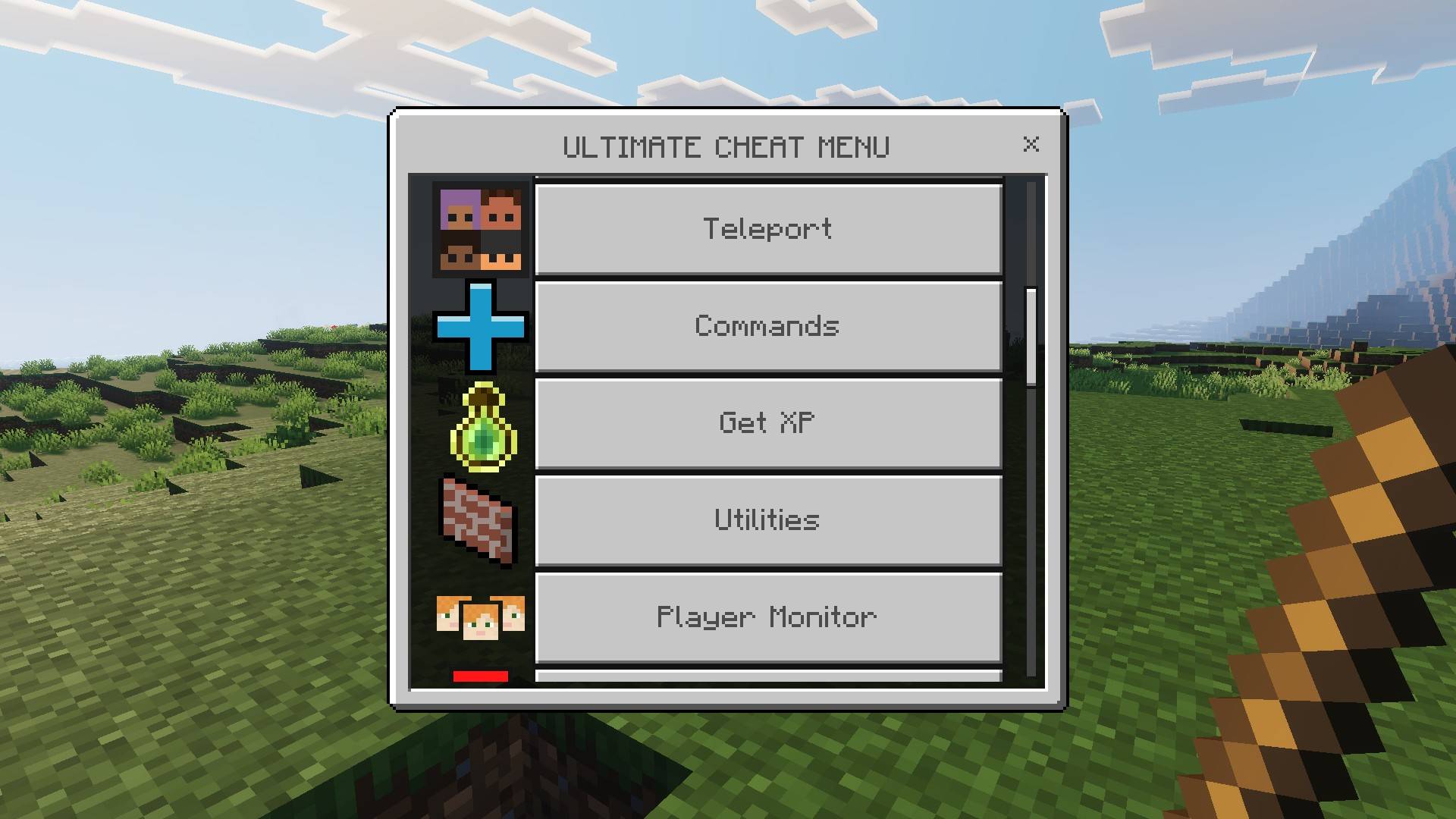 Ultimate Cheat Menu showing player alert and world clock options