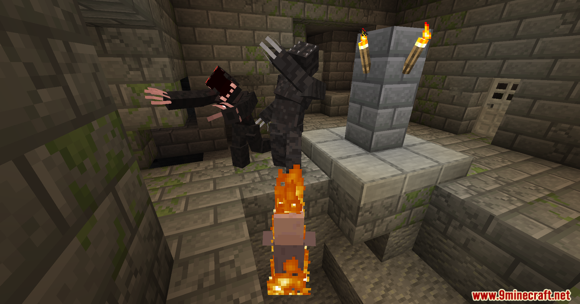 Demon creatures attacking near fire in Ultimate Zombie Apocalypse Mod