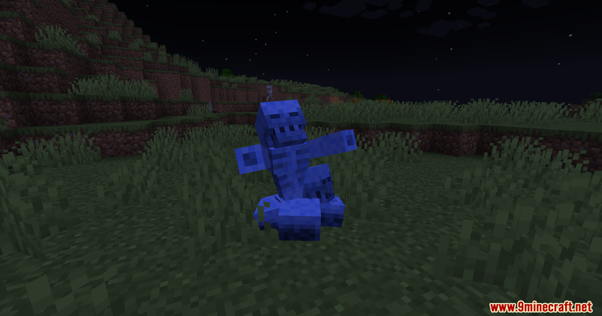 Blue skeletal mutant monster from Infection Z mod at night