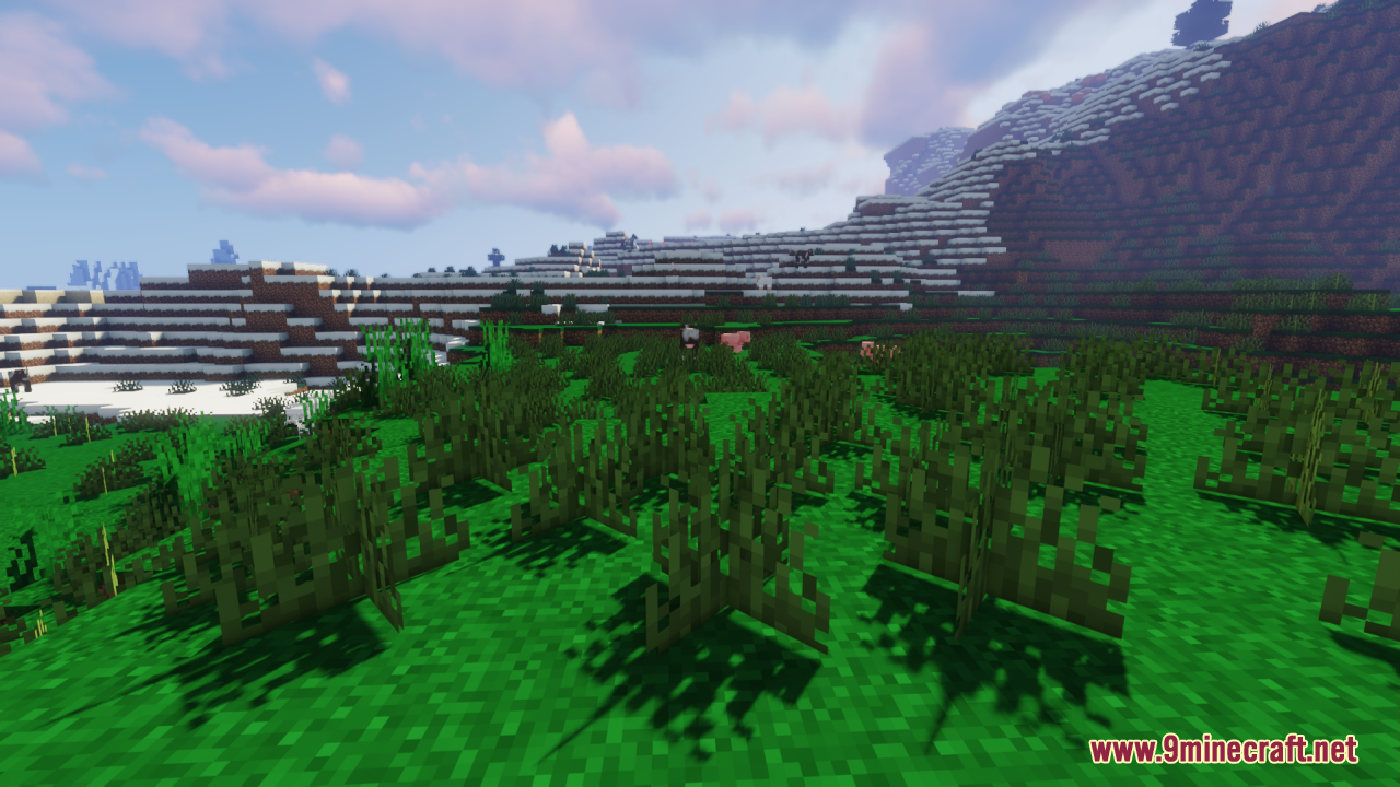 Universal Seasons Texture Pack Resource Pack Screenshot 5 Universal Seasons pack showing lush green grass near snowy mountains