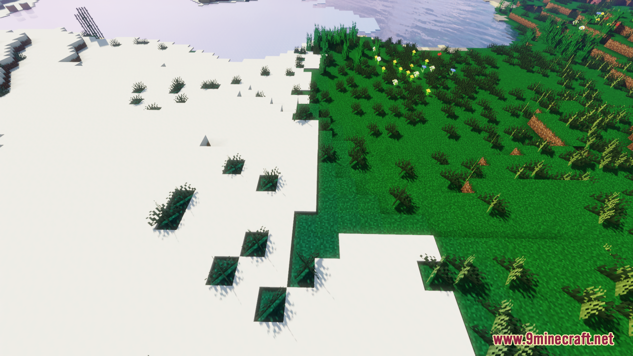 Universal Seasons Texture Pack Resource Pack Screenshot 8 Sharp transition line between snowy ground and vibrant green grass