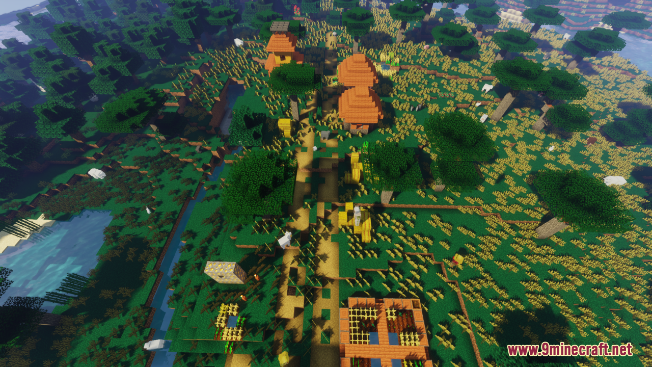 Universal Seasons Texture Pack Resource Pack Screenshot 9 Savanna village seen from above with yellow grass from Universal Seasons