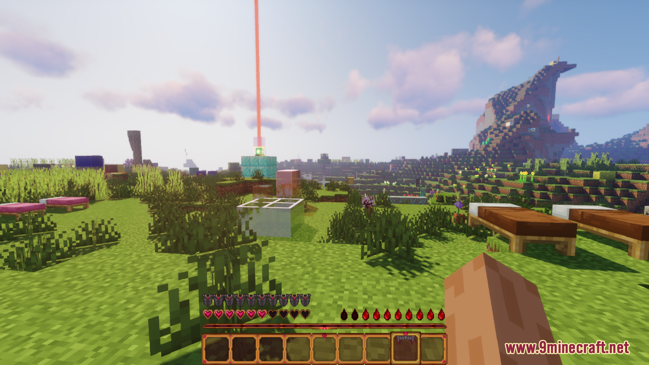 Player view showing custom health bar with vampire fang details