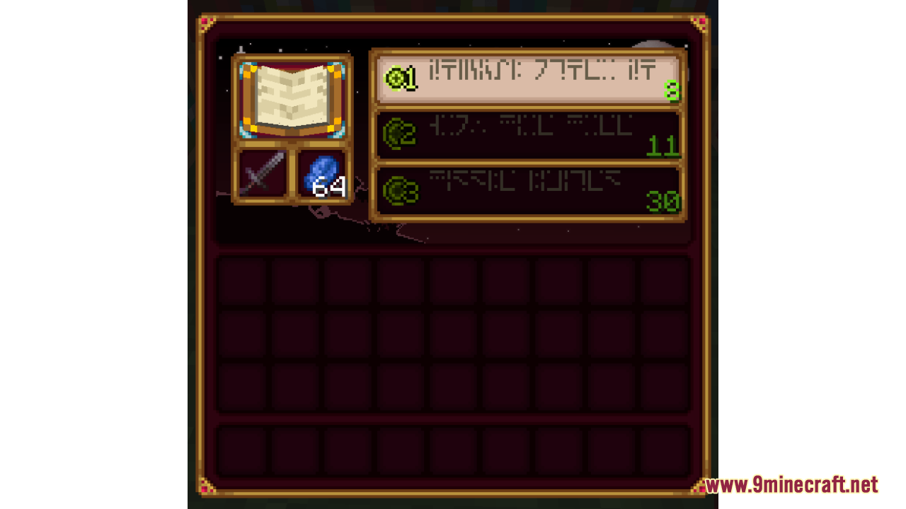 Enchanting table interface with dark red and gold theme