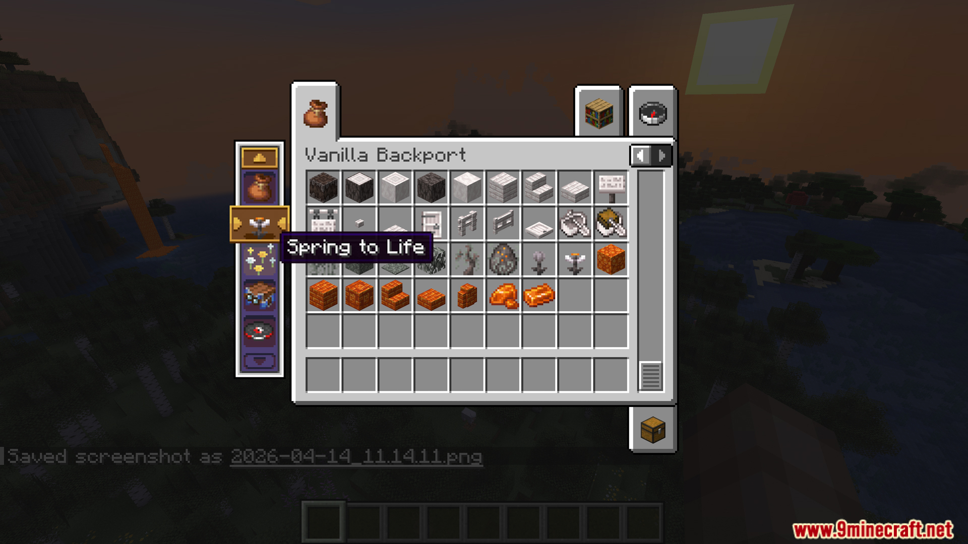 Spring to Life inventory tab displaying new blocks and items