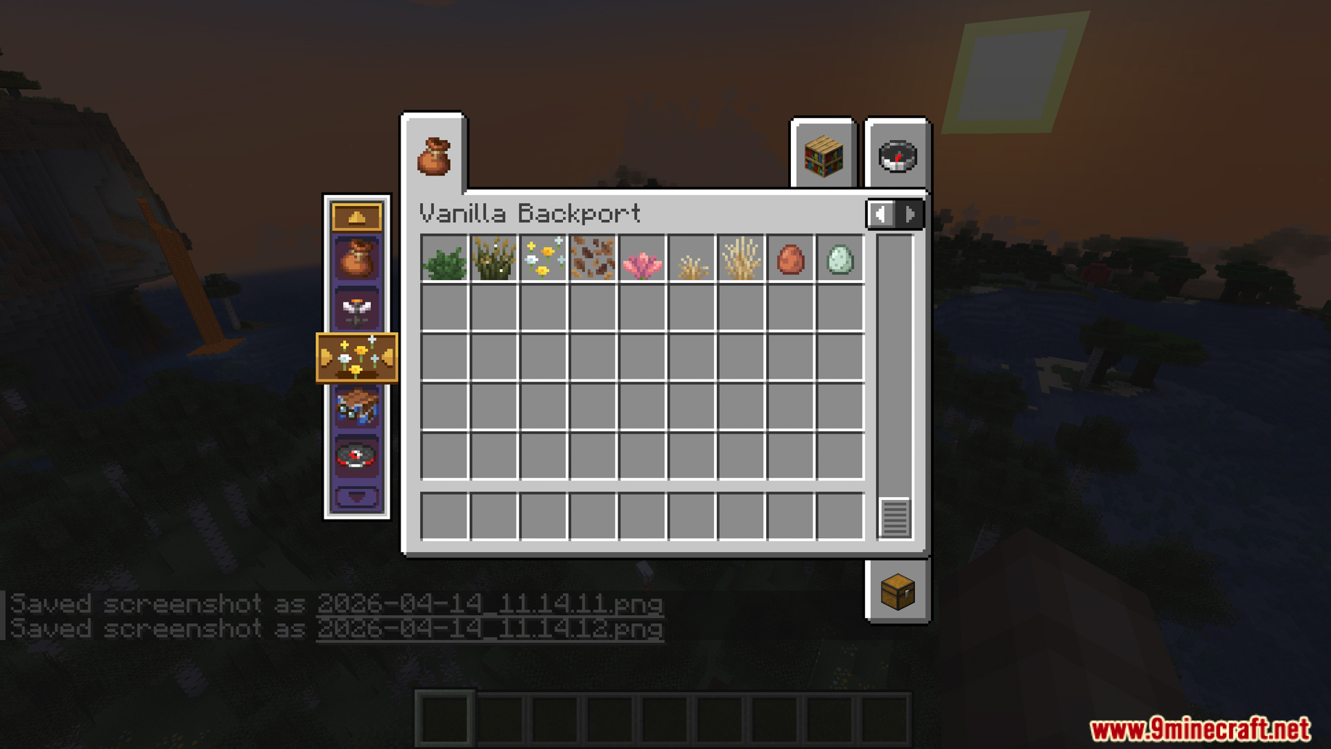 Vanilla Backport inventory tab featuring new plants and eggs