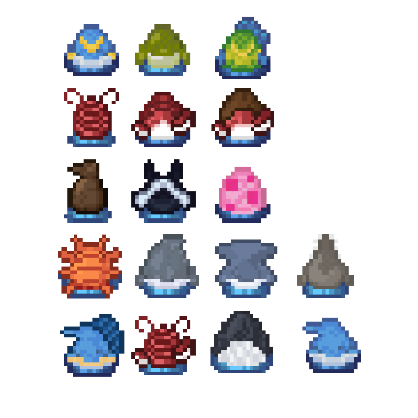 Immersive Fauna Aquatic Update Addon Screenshot 11 Various pixelated creature eggs from a Minecraft Bedrock addon
