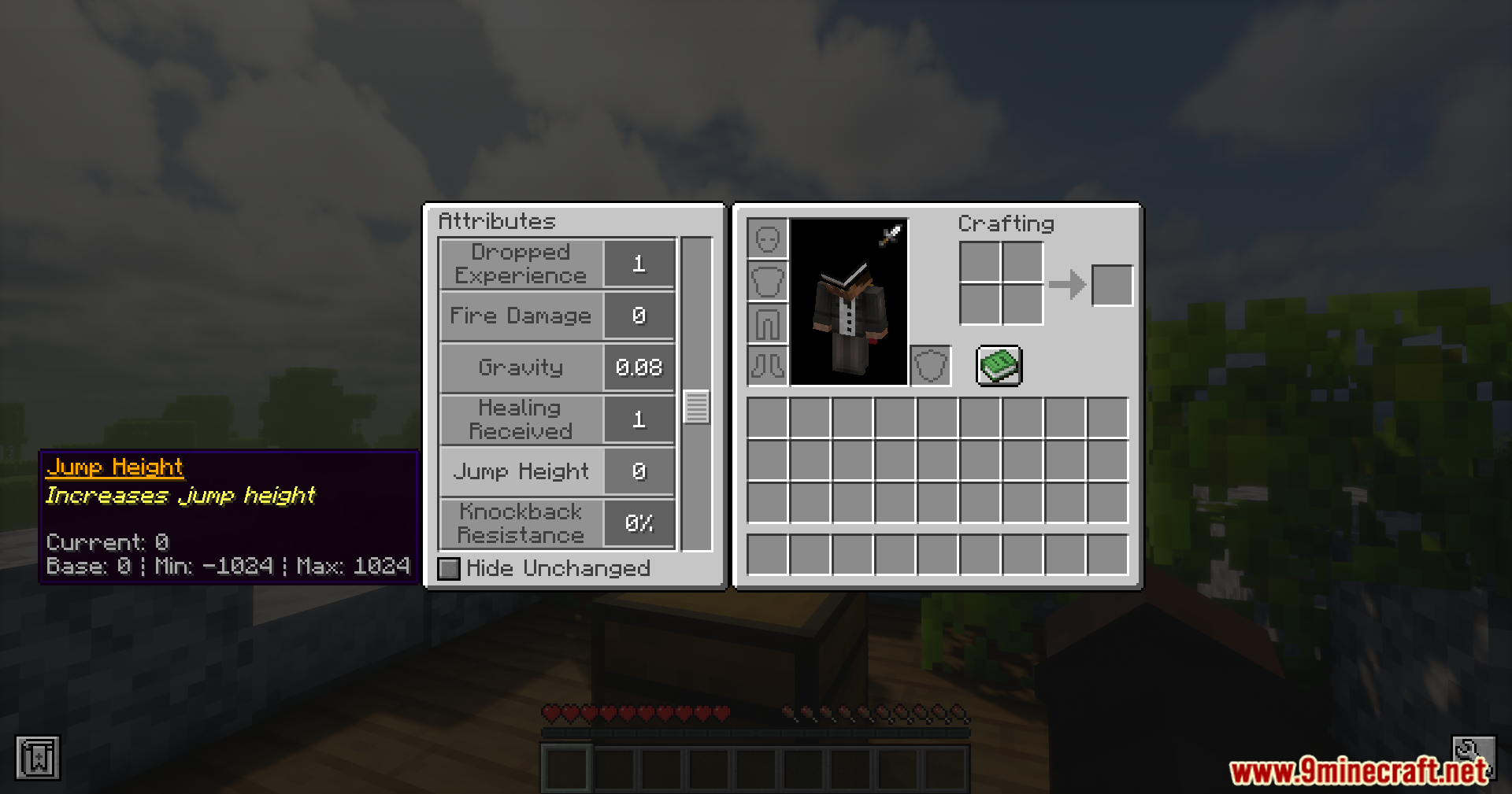Player viewing Jump Height attribute in Minecraft inventory menu