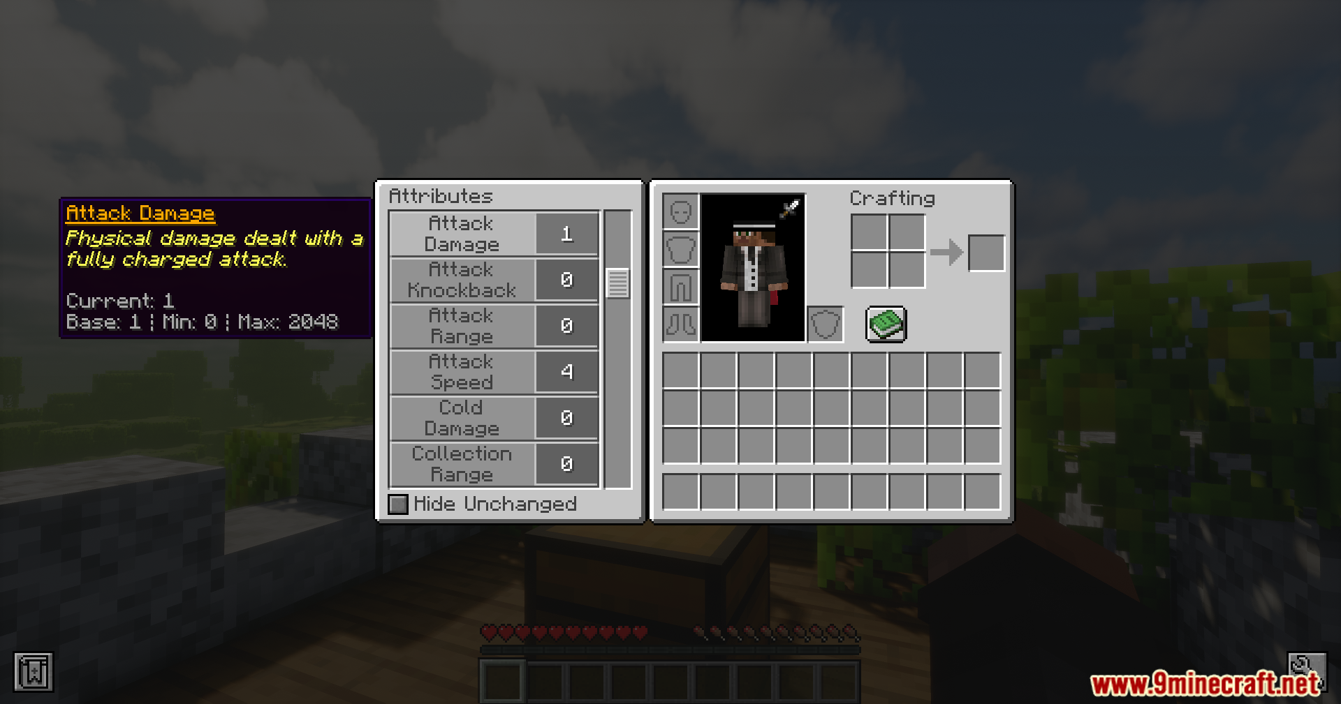 Player inventory highlighting Attack Damage attribute information in Minecraft
