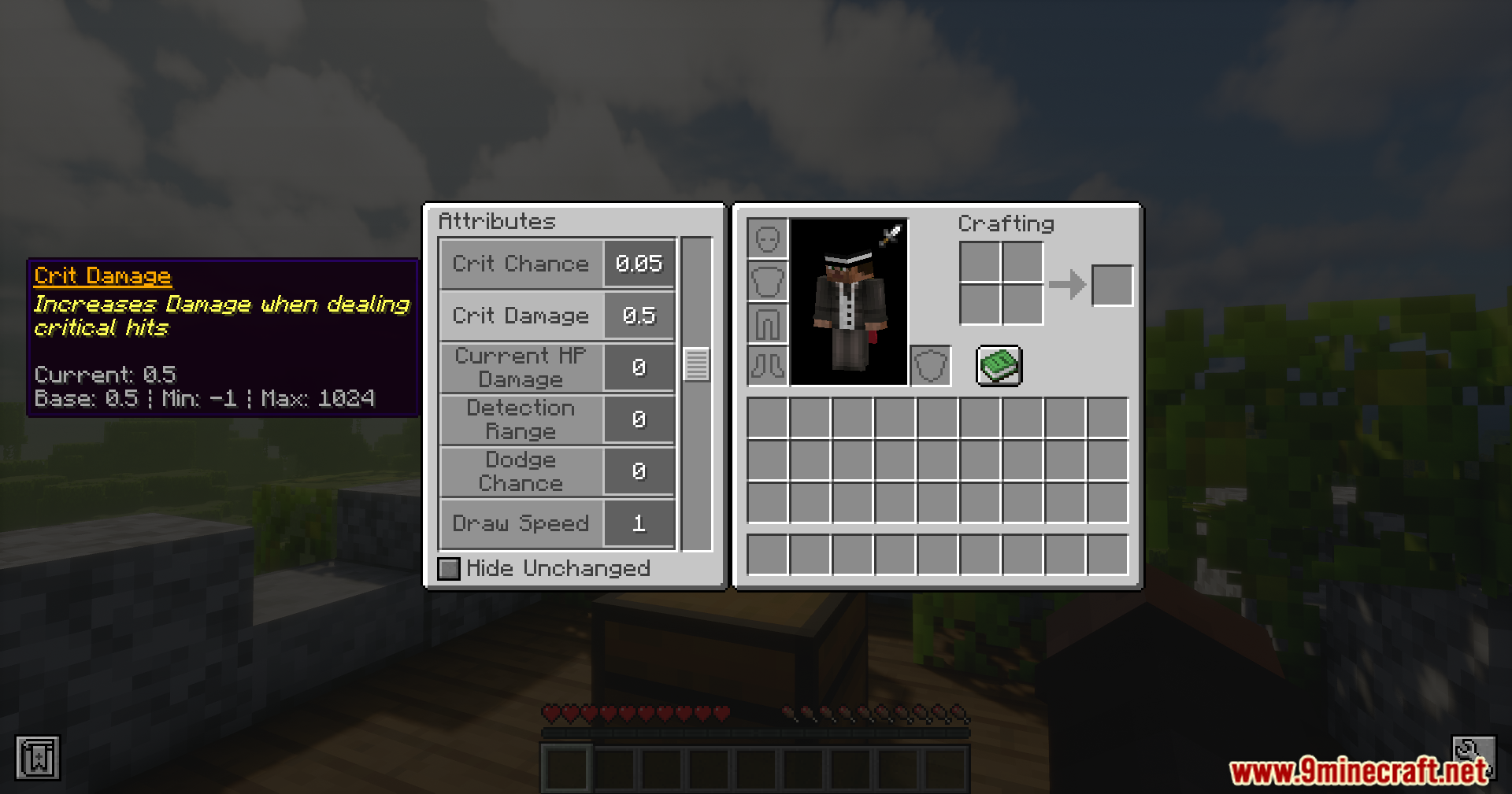 Viewing the Crit Damage stat tooltip in the custom attributes menu