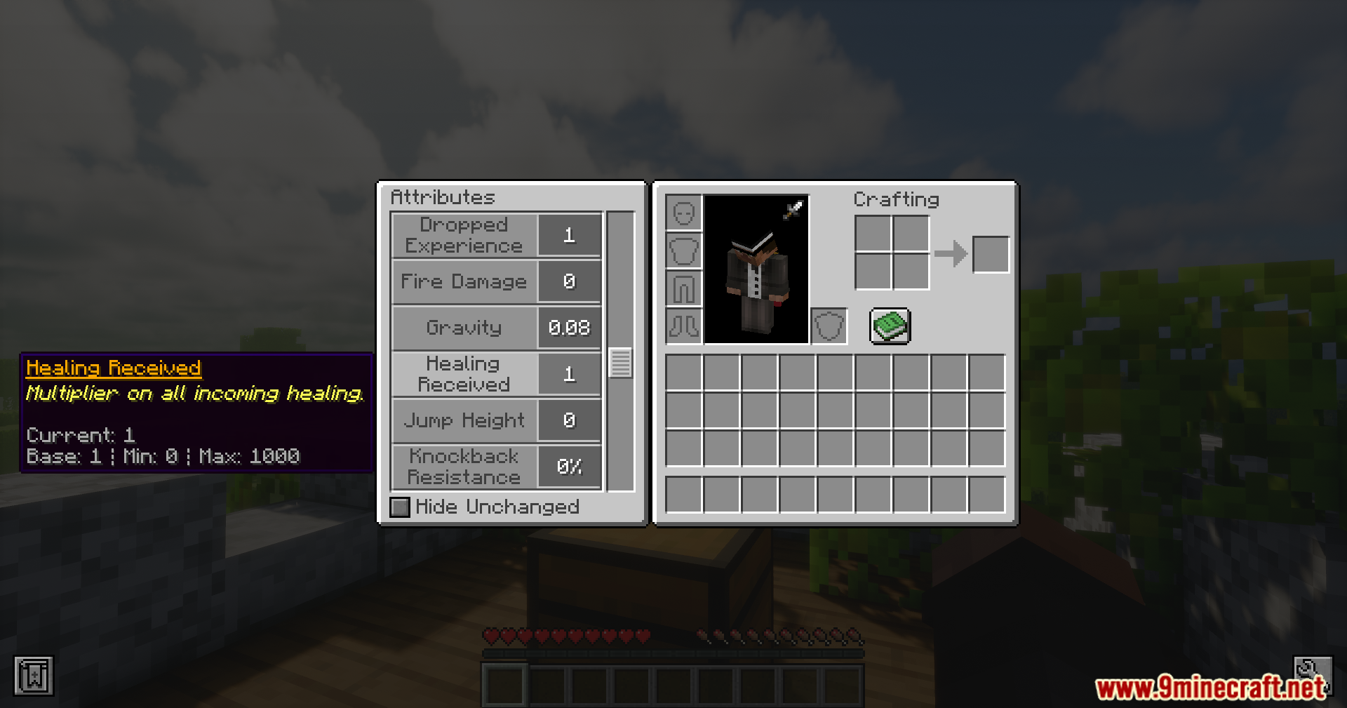 Inspecting the Healing Received attribute tooltip in the ZenithAttributes stats menu
