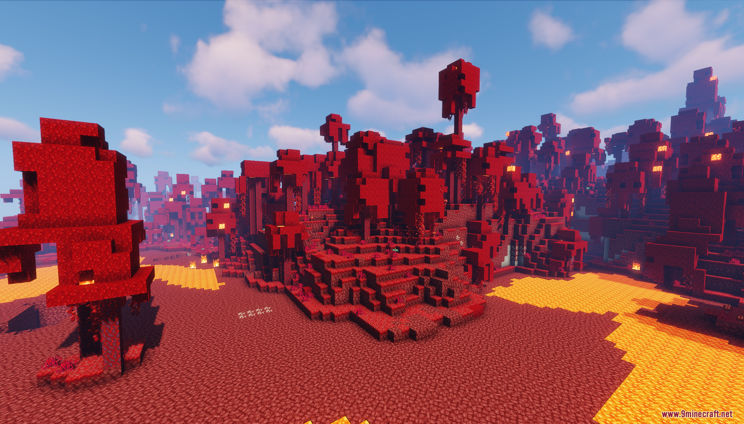 A large custom structure in the red crimson biome