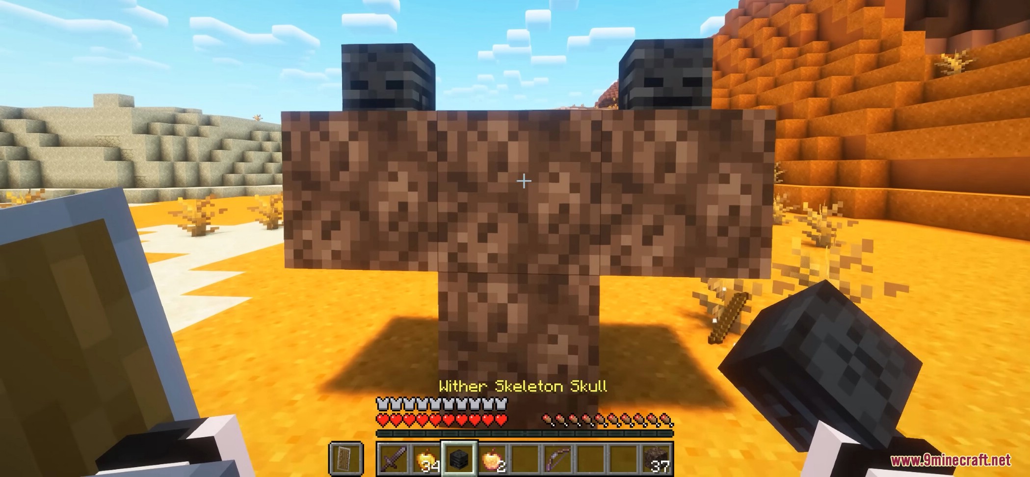 Player placing wither skeleton skulls on soul sand to spawn