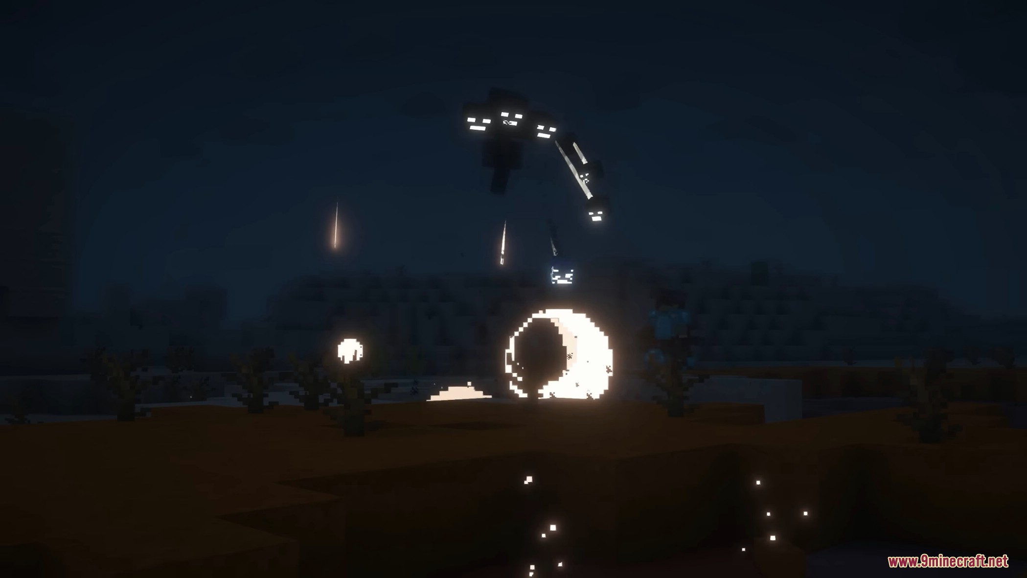 Wither boss spawning with glowing particles in Withers Wrath Mod