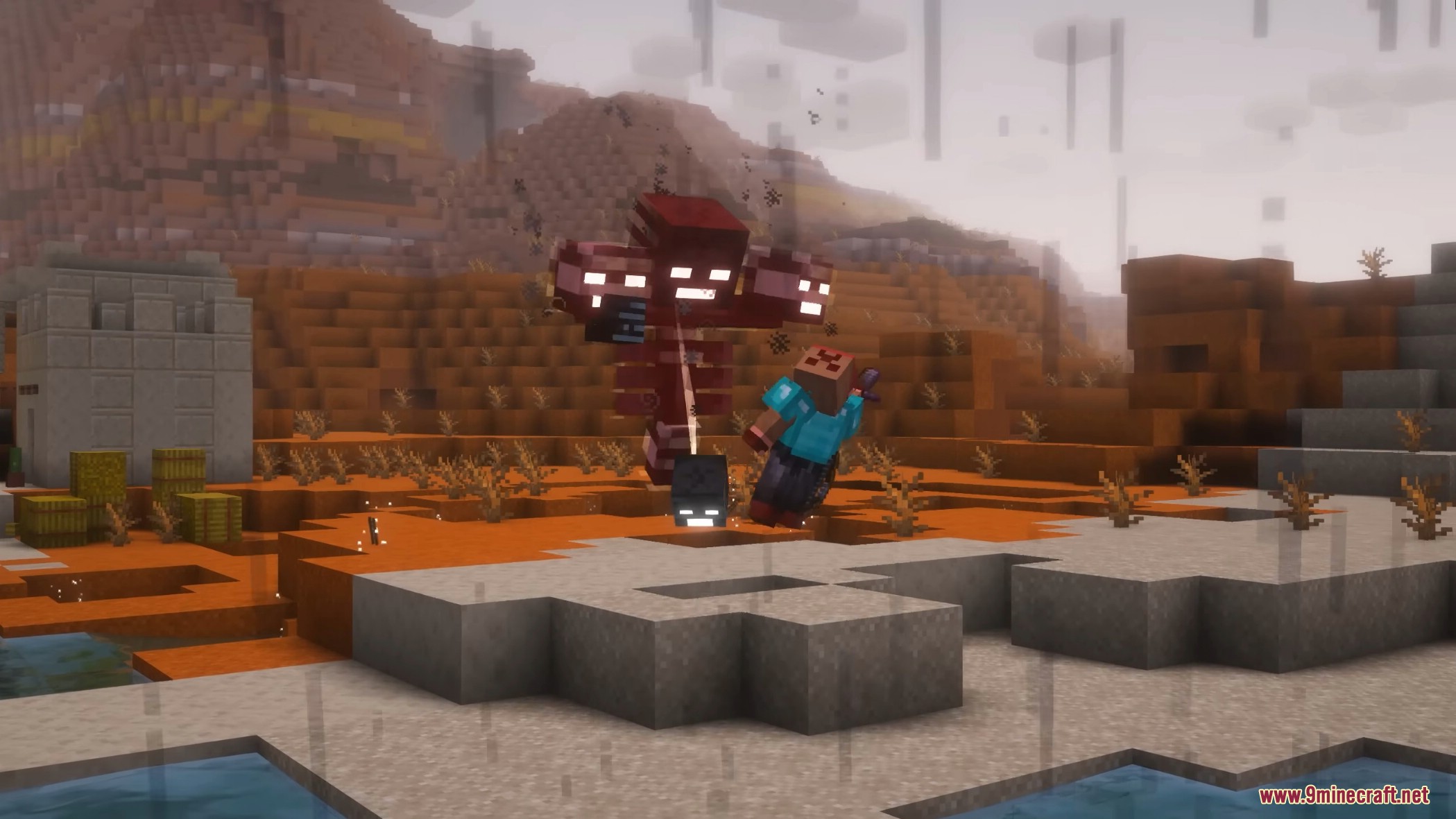 Player fighting the upgraded Wither boss from Withers Wrath Mod