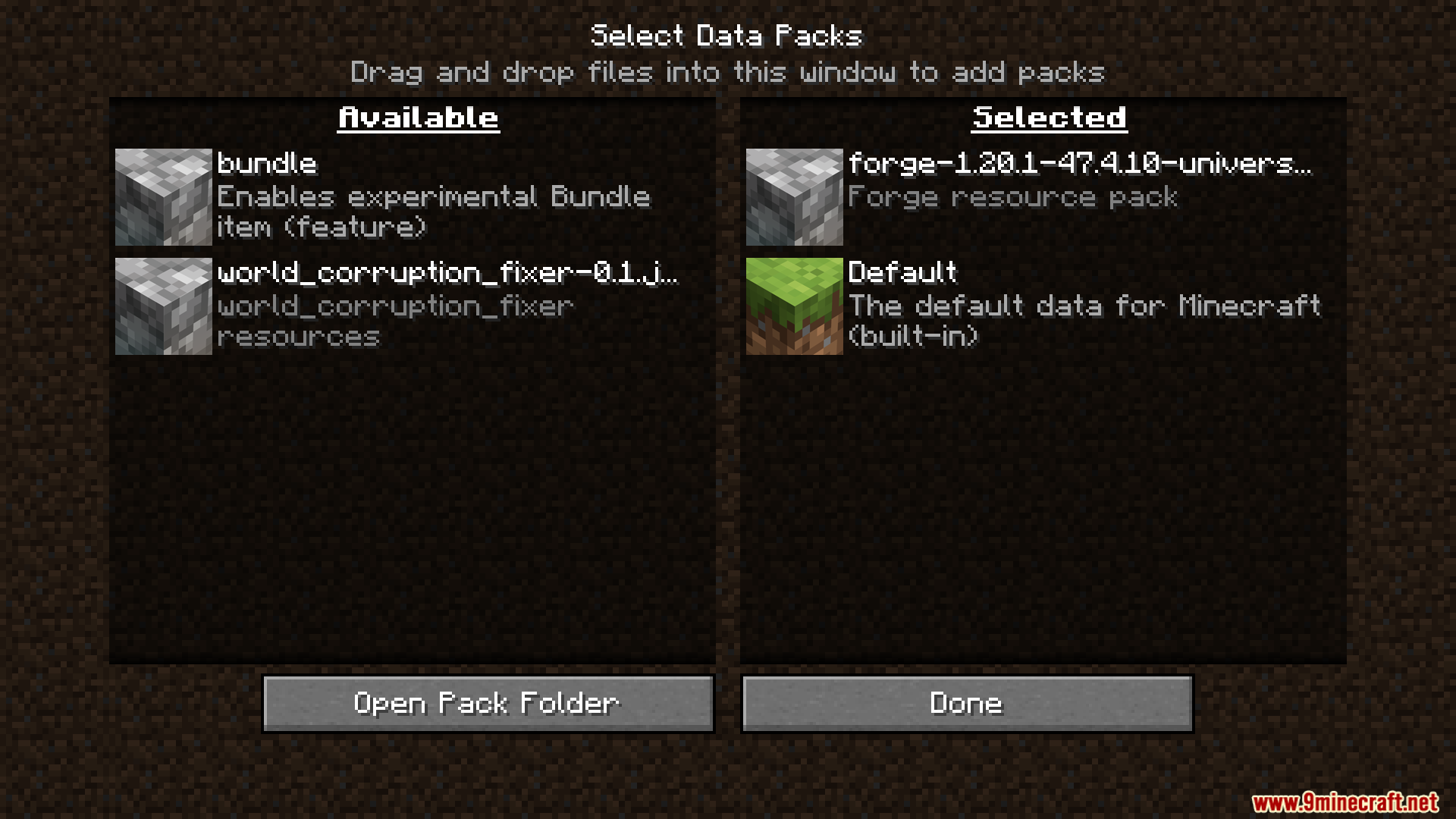 World Corruption Fixer data pack in the selection menu