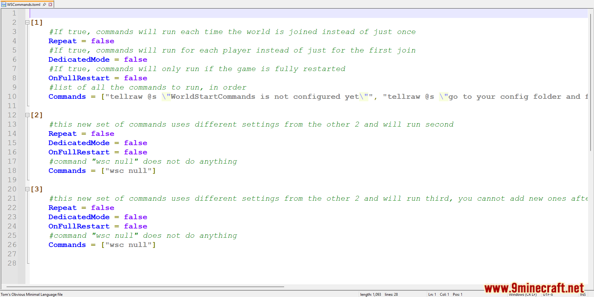 Text editor displaying the toml configuration file for custom settings